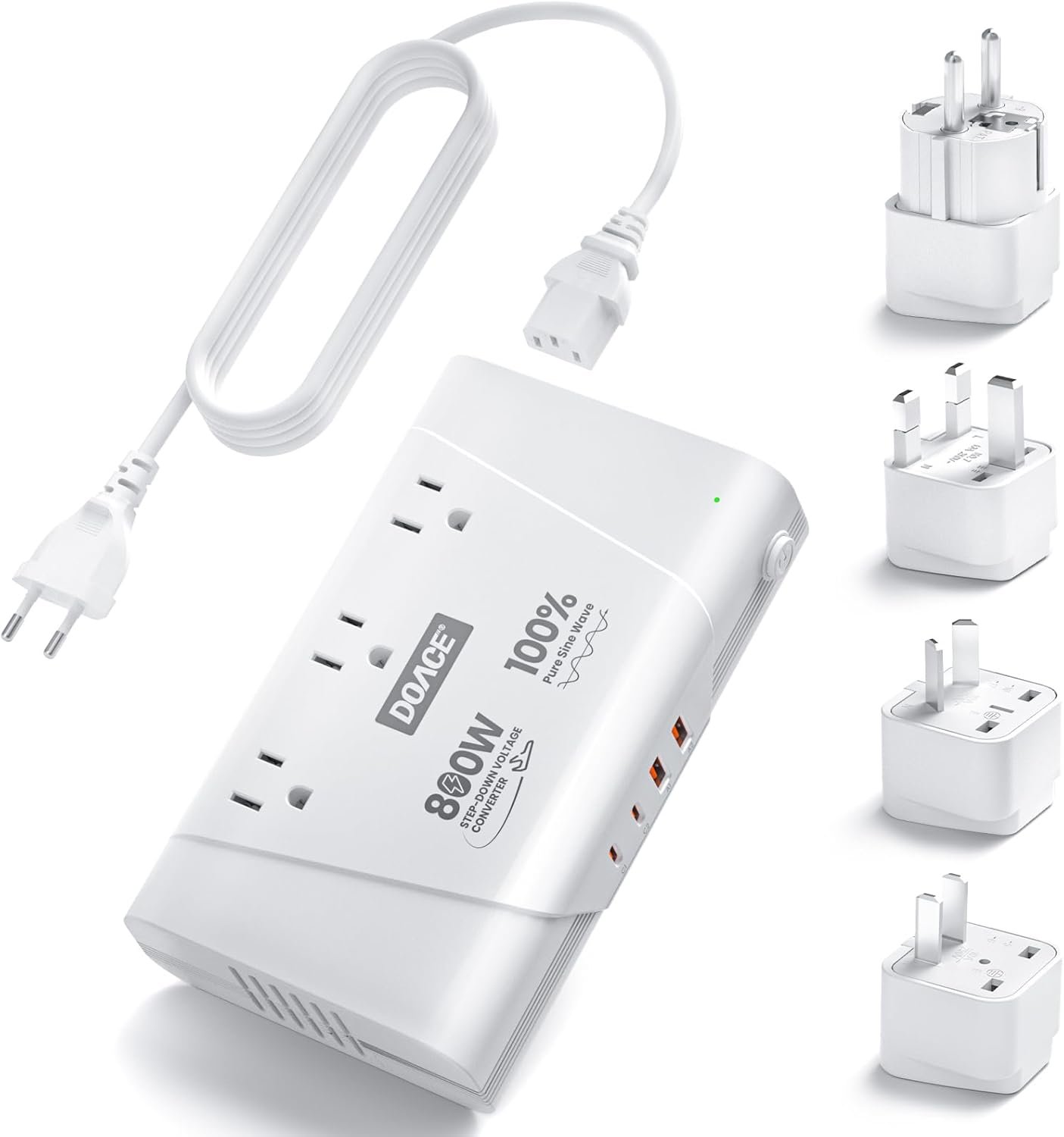 DOACE 800W 220V to 110V Pure Sine Wave Voltage Converter, White