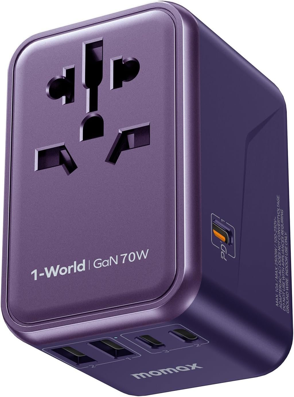 MOMAX 70W GaN Universal Travel Adapter, All-in-One Travel Charging