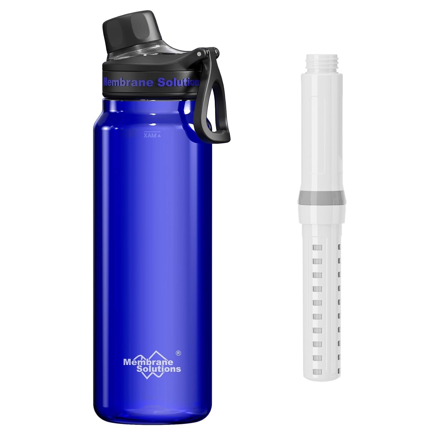 Membrane Solutions C3 Filtered Water Bottle, 36oz BPA-Free Bottle with Replaceable ACF+UF Filter Cartridge, Portable Water Filter, Travel, Hiking & Camping for Drinking Water Anywhere(Blue)