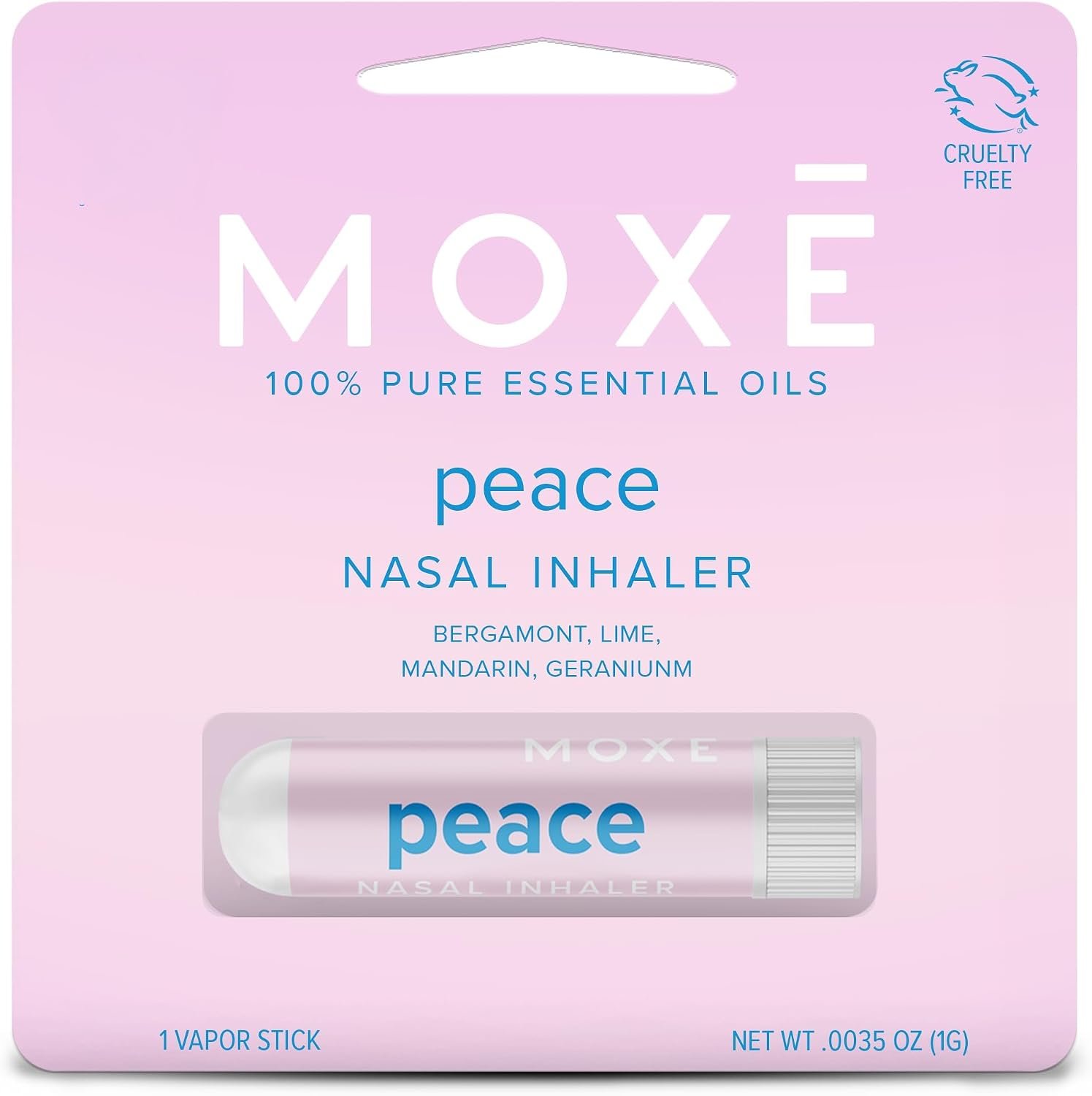 MOXE Peace Nasal Inhaler, Calming Essential Oil Blend, Helps Relaxation and Meditation, Soothing Fragrance, Bergamot, Mandarin, Geranium, Lime, Made in USA (1 Pack)