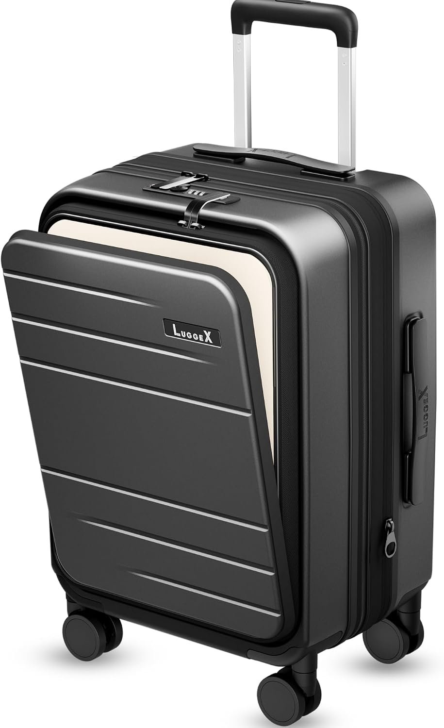 LUGGEX Carry On Front Pocket Expandable Suitcase, Charcoal Metallic, 20″