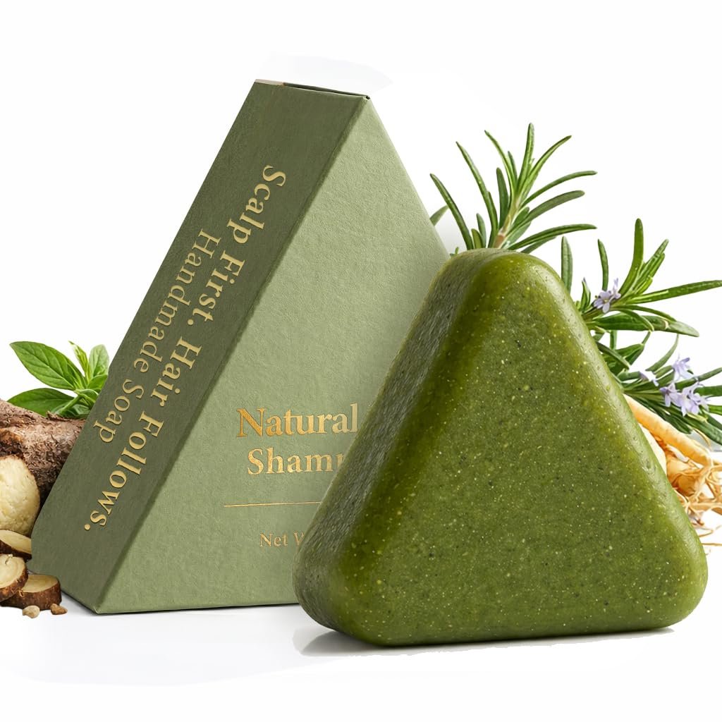 Korean Scalp Revival Bar, Scalp Care Shampoo Bar Rosemary Triangle Regrowth Shampoo Bar for Dry, Oily & Sensitive Scalp, Natural Botanical Anti-Hair Loss Hydrating Green Hair Care Soap (1)