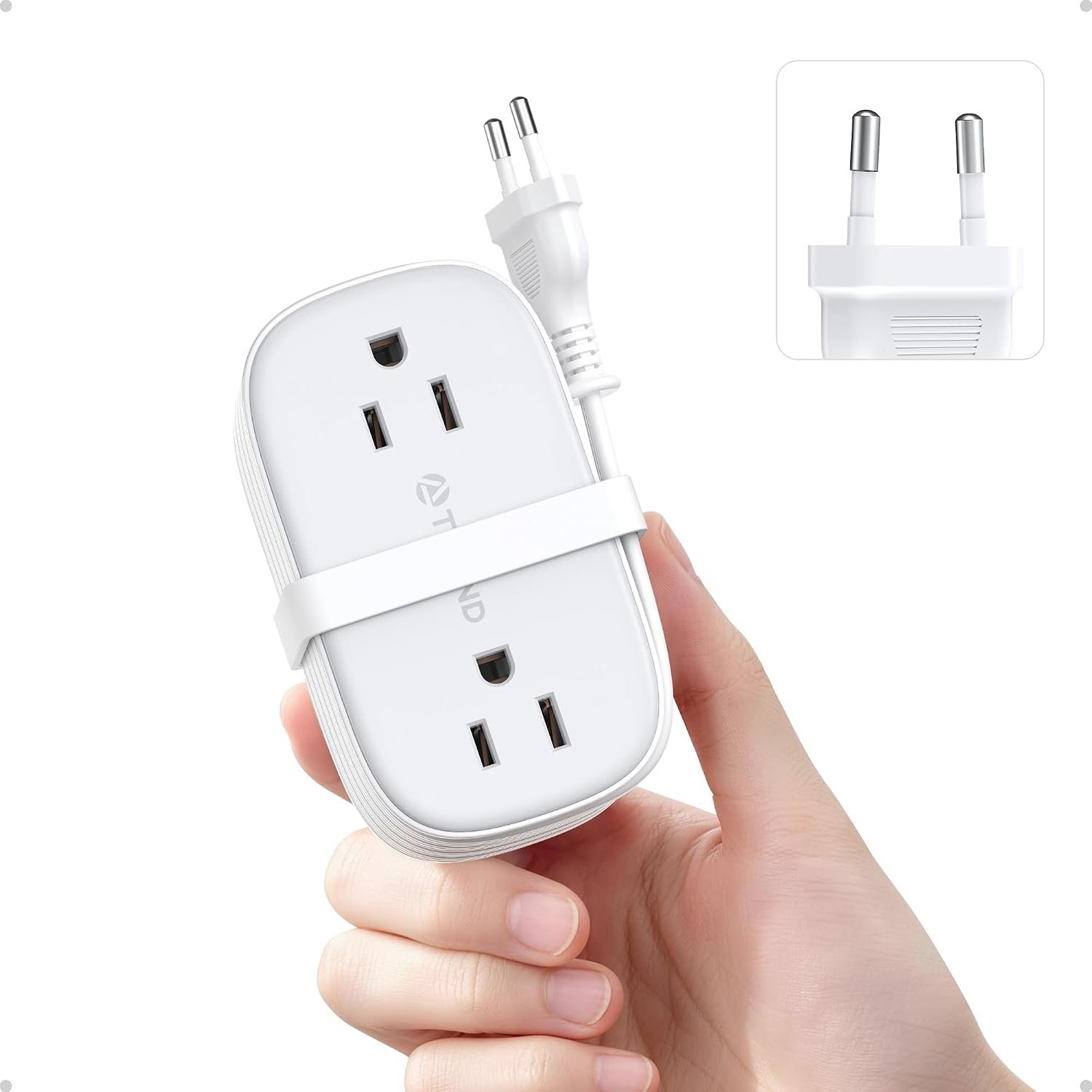 TROND European Travel Plug Adapter with 4 AC Outlets and 2 PD 20W USB C