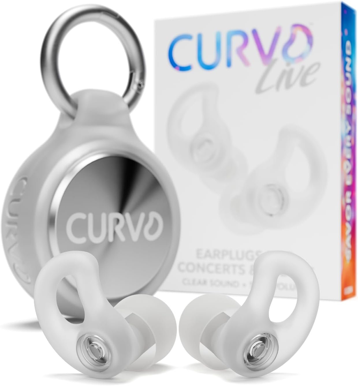 CURVD Live Stylish High-Fidelity Concert Earplugs for Live Events up to 14 dB Noise Reduction, 5 Tip Sizes & Carry Case