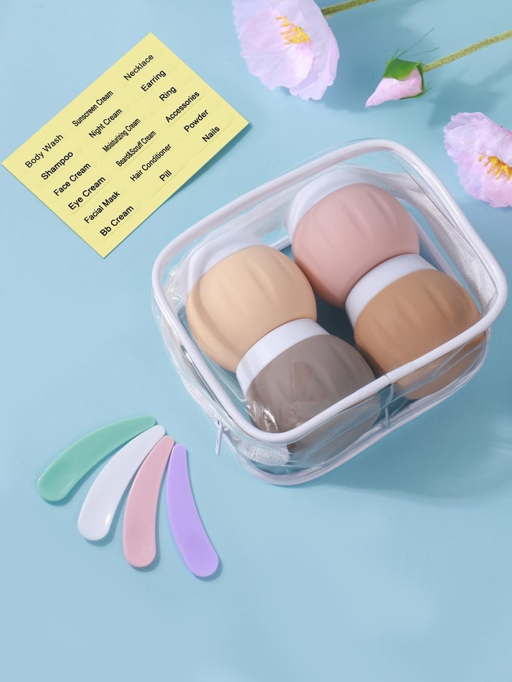 BPA Free Silicone Cream Jars – 1.7oz/50ml TSA Approved Travel Size, Leak-proof, 4 Pack with Lid for Cosmetic, Face, Hand, Body Cream, Apricot