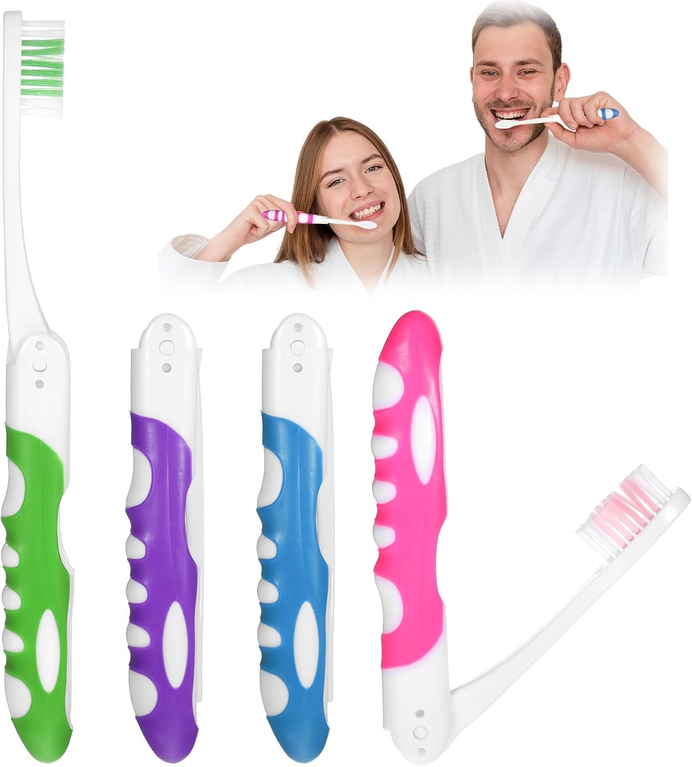 4 Pcs Travel Toothbrush, Folding Travel Toothbrush Compact Folding Design with Soft Bristles, Portable for Camping, Hiking & On-the-Go (4 Colors)