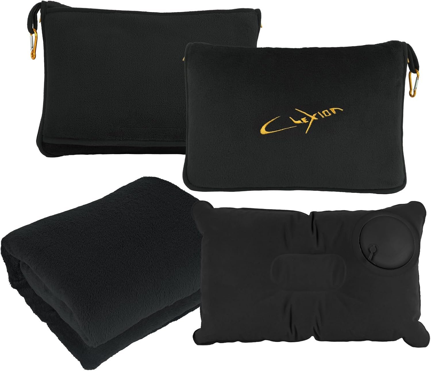 Airplane Travel Blanket with Pillow,300 GSM Soft Fleece Compact Blanket with Carry Bag,Lightweight Travel Blanket for Flights,Black