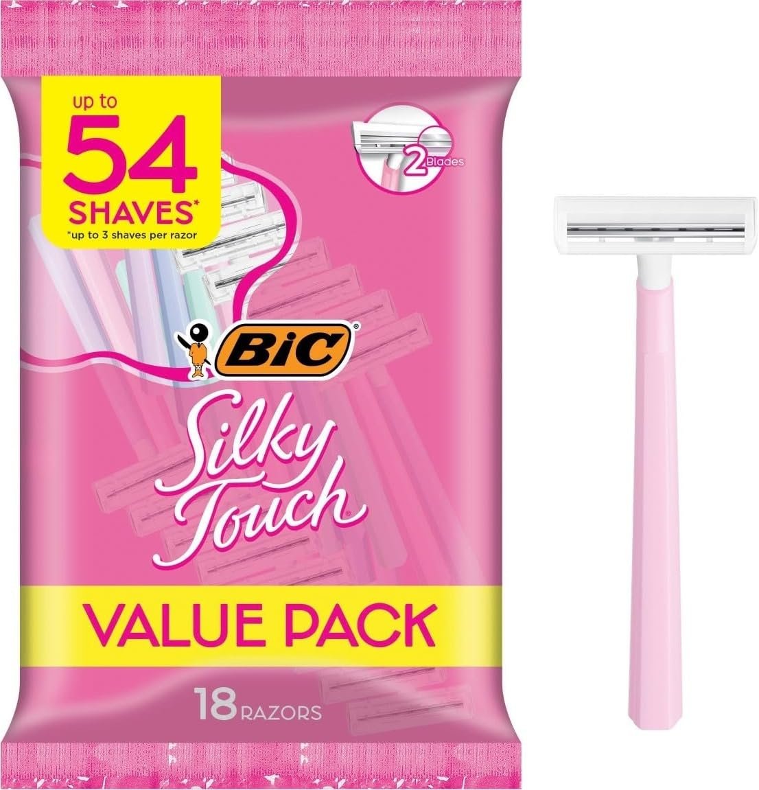 BIC Silky Touch Womens Disposable Razors, 2-Blade, Travel Covers, 18-Pack