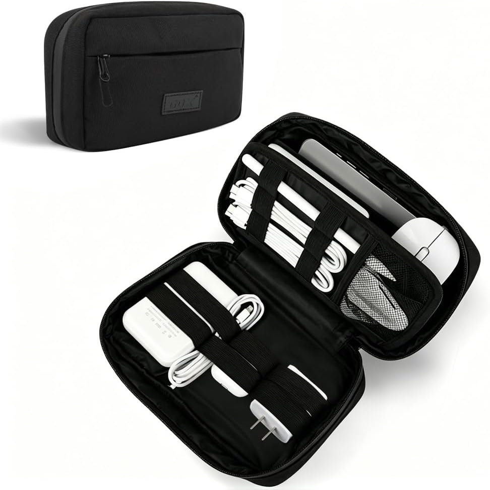 GOX Travel Cable Organizer Bag, Medium Tech Pouch for Electronics, Black