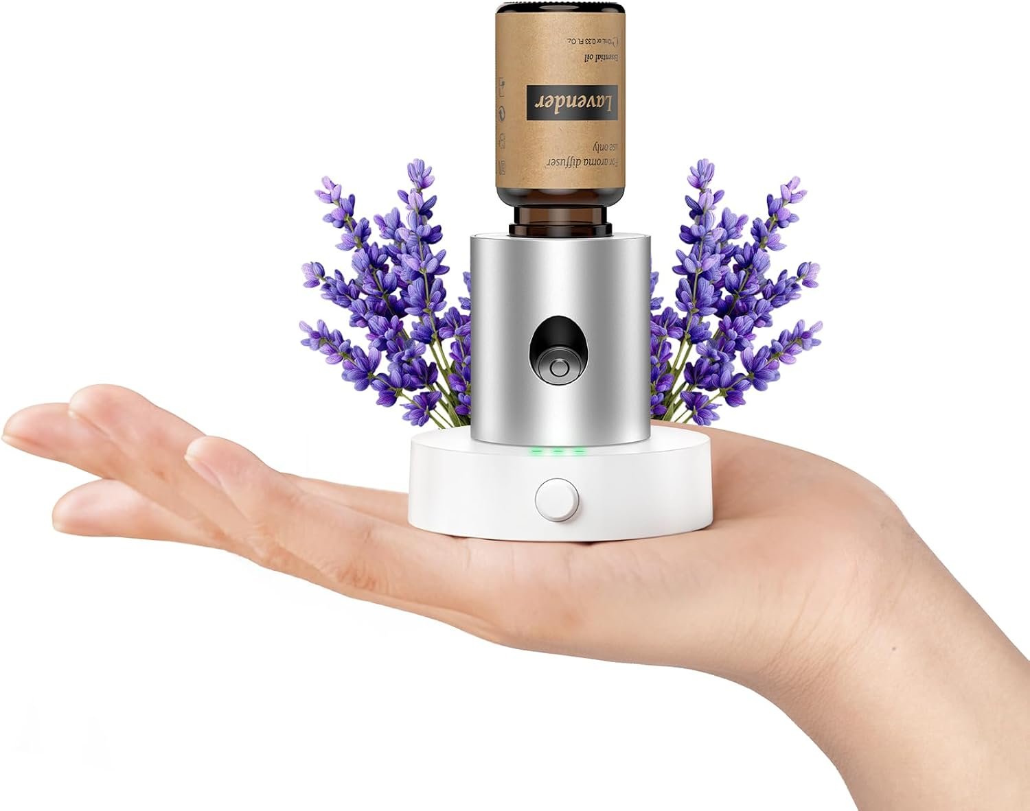 Mini Waterless Nebulizing Essential Oil Diffuser with 10ml Lavender Oil for Aromatherapy, Small Portable with Air Mist and Scent for Home, Room, House, Desk, Office, Travel – Silver