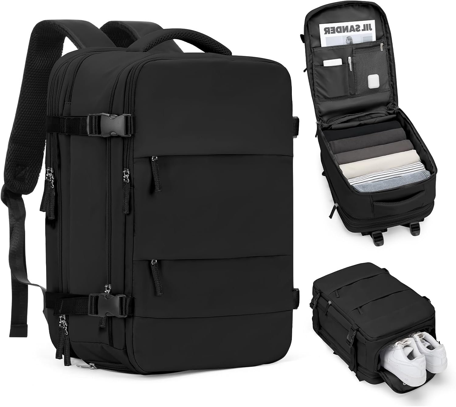 coofay Expandable Backpack For Traveling On Airplane Carry On Backpack For Women Men Airline Approved Personal Item Bag For Airlines Gym Bag For Women With Shoe Compartment