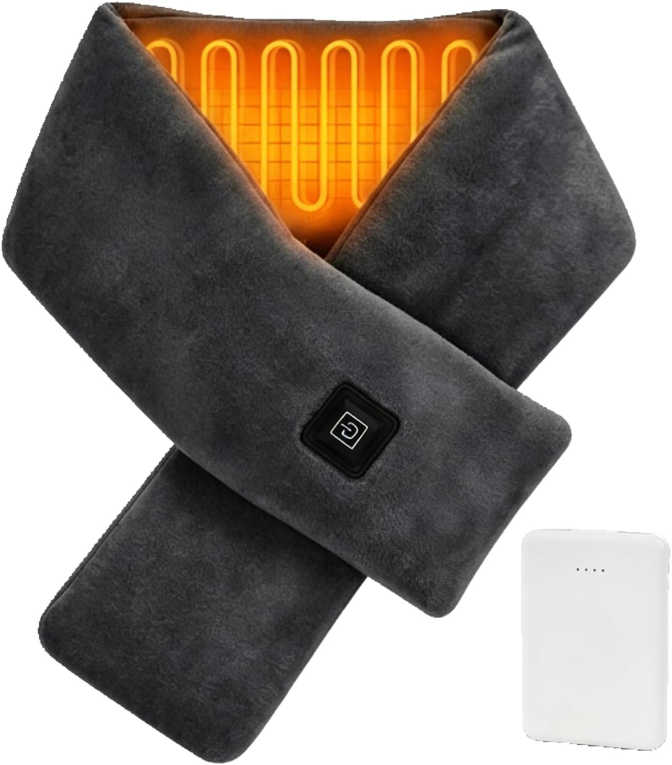 Heated Scarf Neck Heating Pad, Heated Neck Wrap for Neck Pain Relief, USB Heating Scarf Electric Heated Neck Warmer with 5000mAh Power Bank and 3 Heating Levels (Dark Grey)