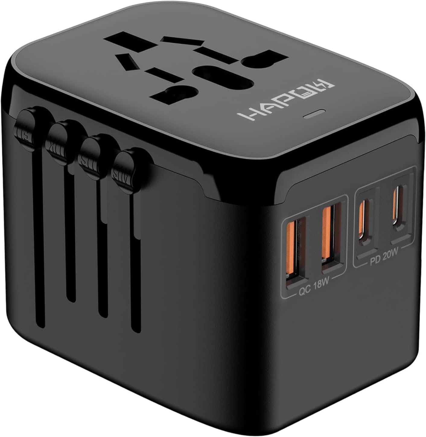 HAPOW Universal Travel Adapter, PD20W International Power Adapter, 2 USB-C & 2 USB-A Fast Charging Travel Charger, All in One Worldwide Travel Plug Adapter, Outlet Adapter for Europe EU UK USA AU