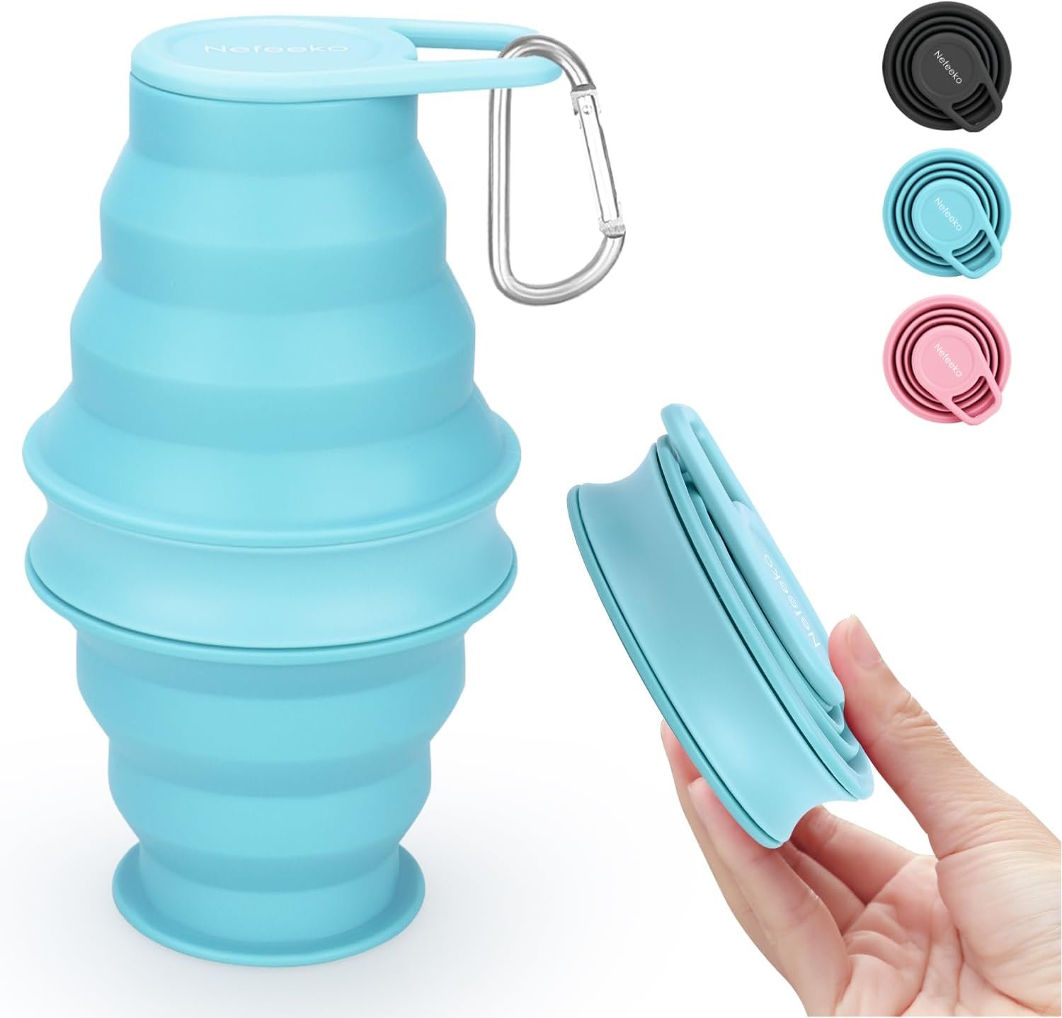 Nefeeko Collapsible Water Bottle, BPA Free Silicone Foldable Water Bottles