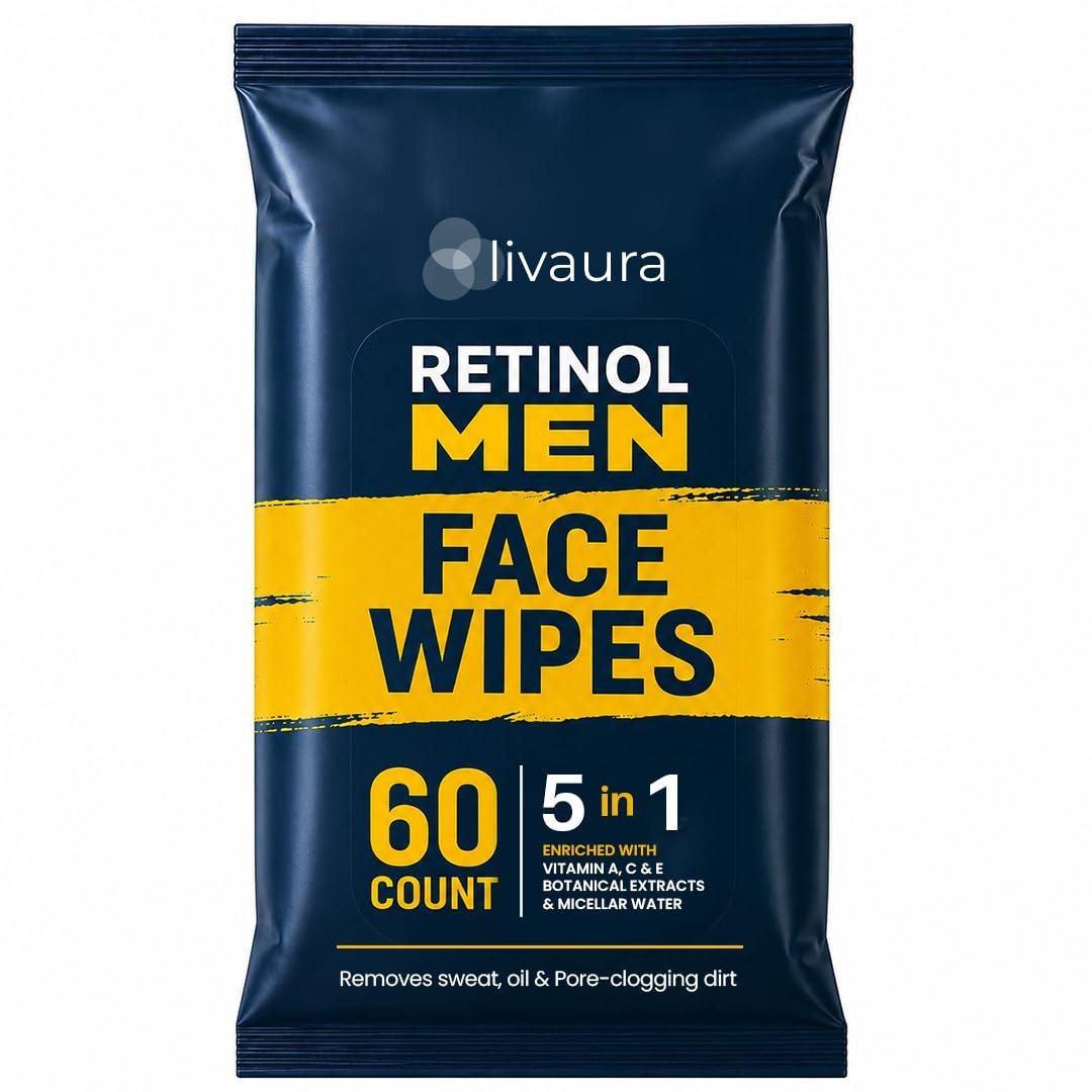LIVAURA Retinol Face Wipes for Men – Facial Cleansing Wipes for Oily Skin