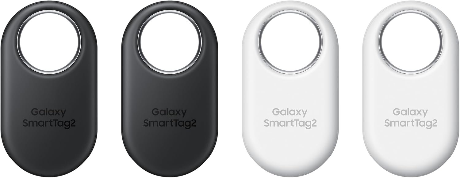 Samsung SmartTag2 (2023) Bluetooth + UWB, IP67 Water and Dust Resistant, Findable via App, 1.5 Year Battery Life (4-Pack) – Black/White (Global Edition, No US Warranty)
