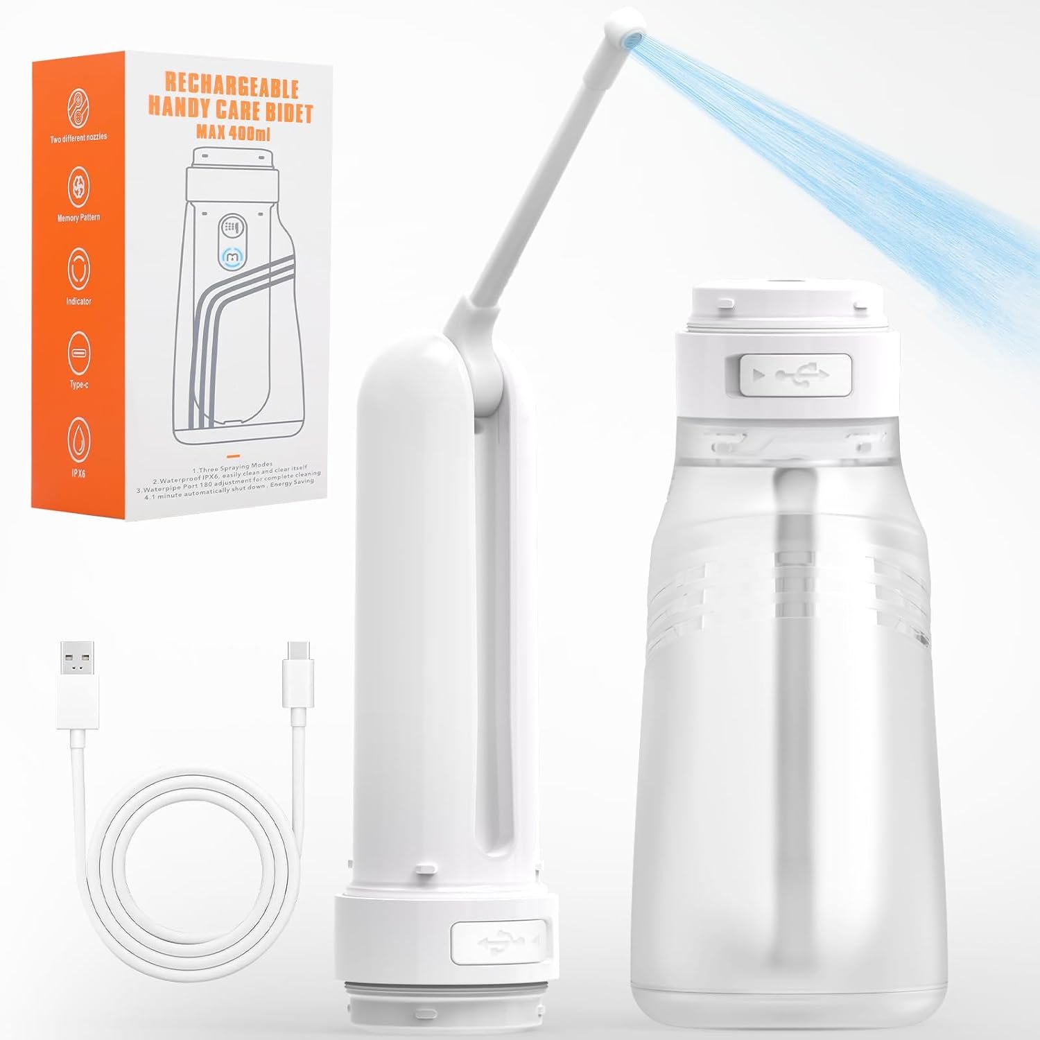 Portable Bidet for Travel with 400ml Bottle, 3 Pressure Modes