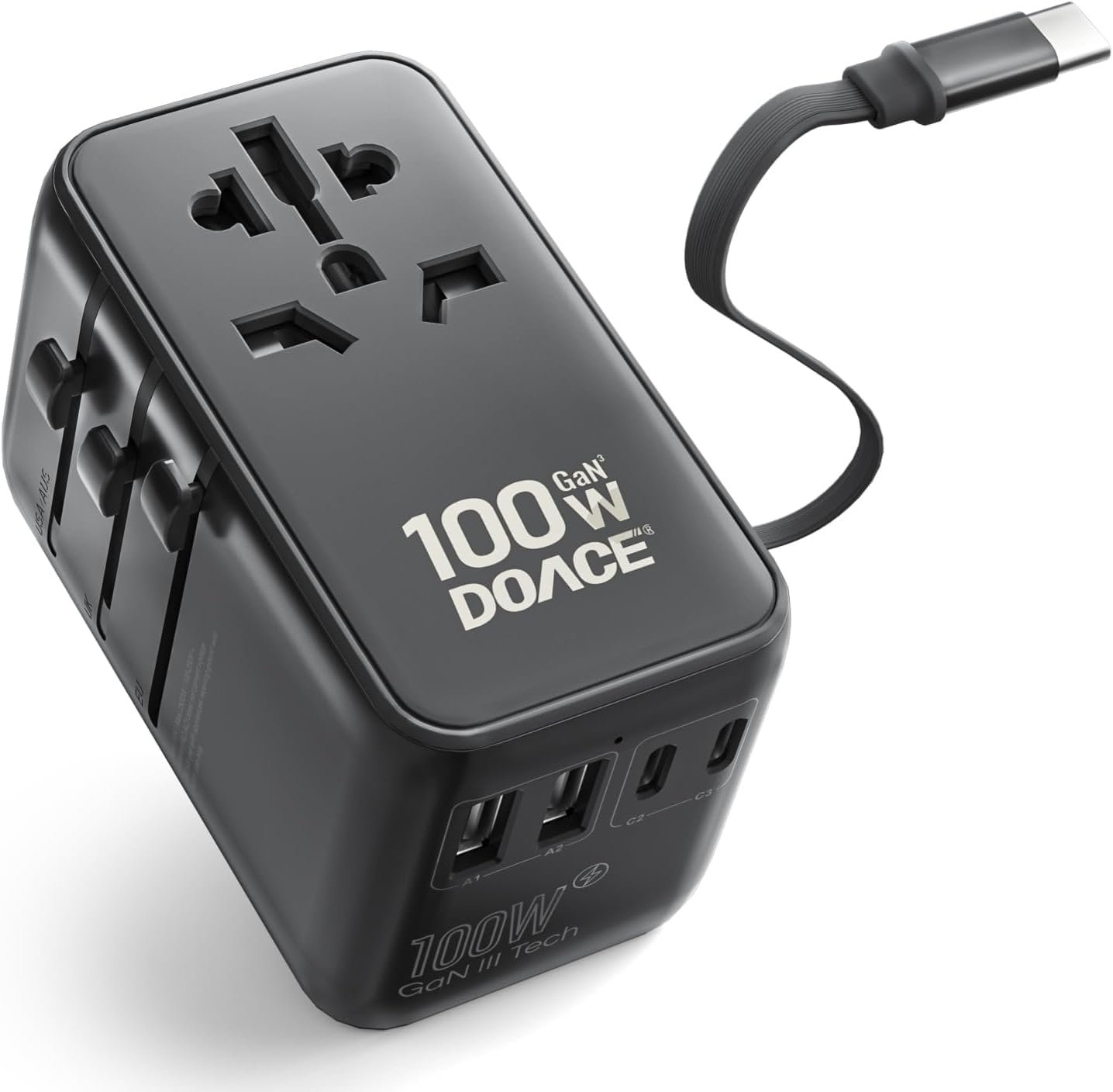 DOACE 100W GaN Universal Travel Adapter with USB-C Cable