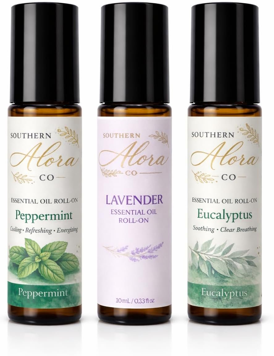 Southern Alora Essential Oils Roll On Set Peppermint, Lavender & Eucalyptus