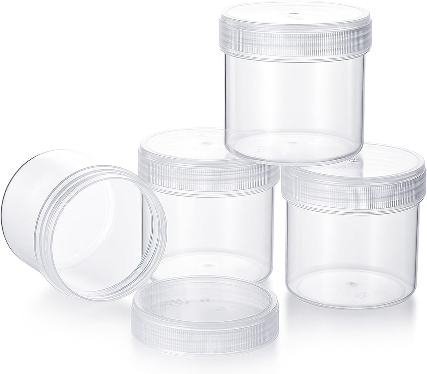 Clear Jars with Lids, 4 Pack Travel Jars for Creams, 3.4oz Travel Size Container, Clear Leak Proof Plastic Jar with Lids for Creams, Lotions, Cosmetics, Beads Storage