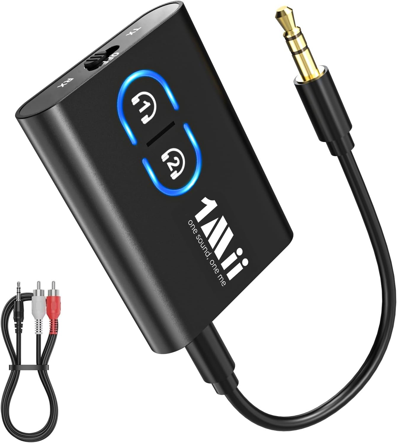 1Mii Bluetooth 5.3 Transmitter Receiver for TV, Airplane to 2 Headphones