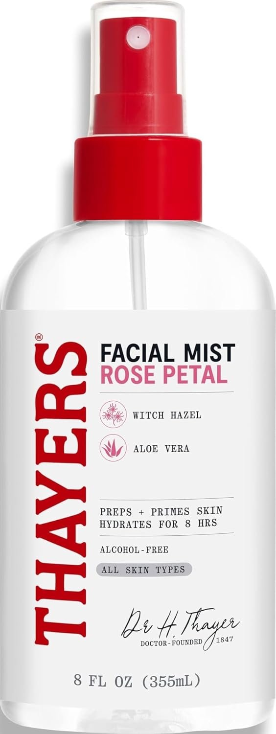 Thayers Alcohol-Free Witch Hazel Facial Mist Toner with Aloe Vera, Rose Petal, Soothing and Hydrating, For All Skin Types, 8 oz