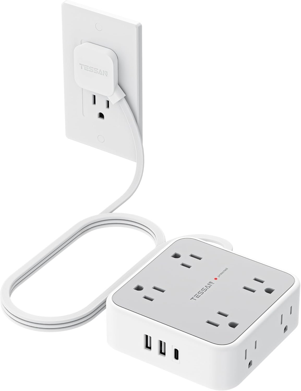TESSAN Surge Protector Power Strip with 900J Surge Protection, 5 Ft, Grey
