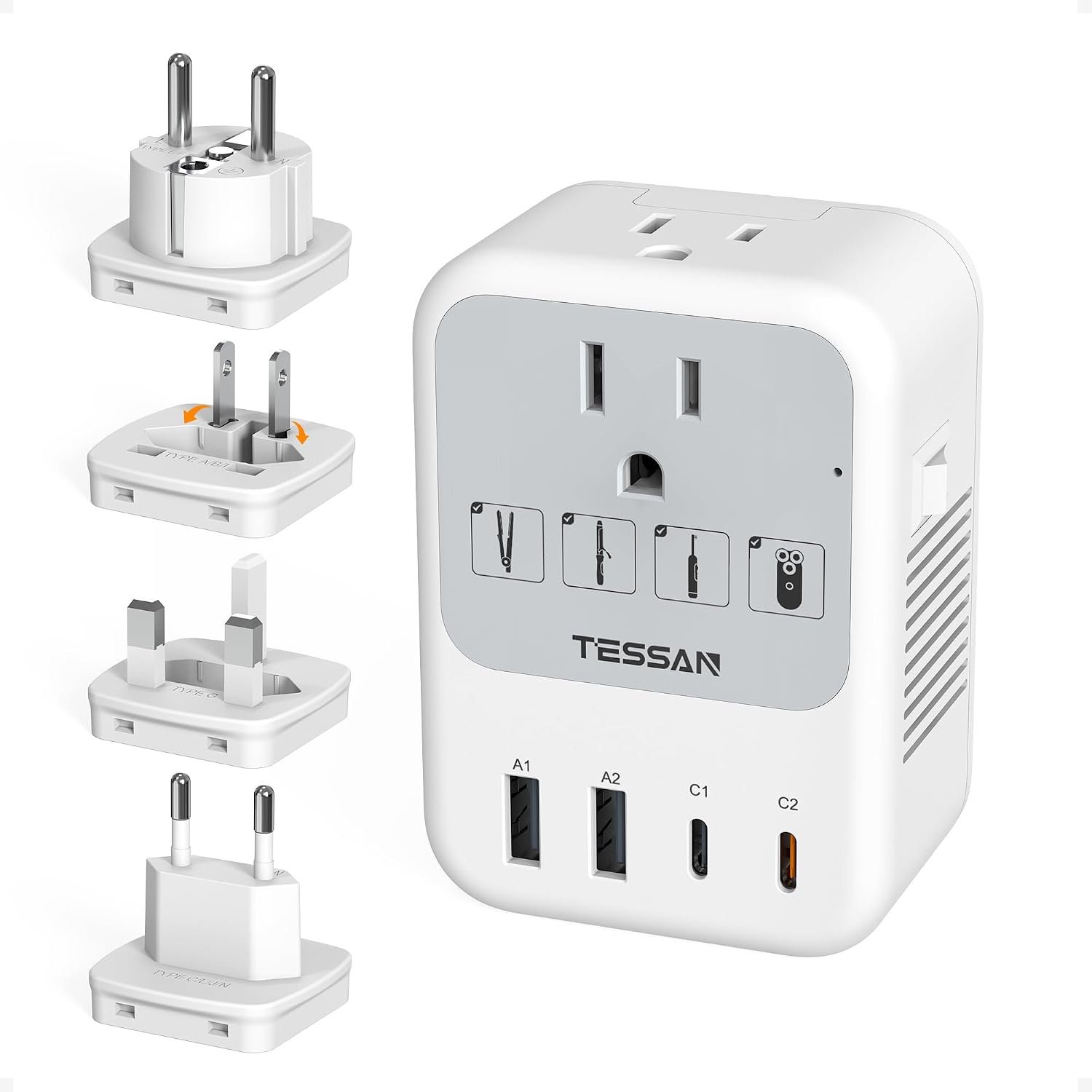 TESSAN 220V to 110V Voltage Converter US to Europe Universal Travel Adapter