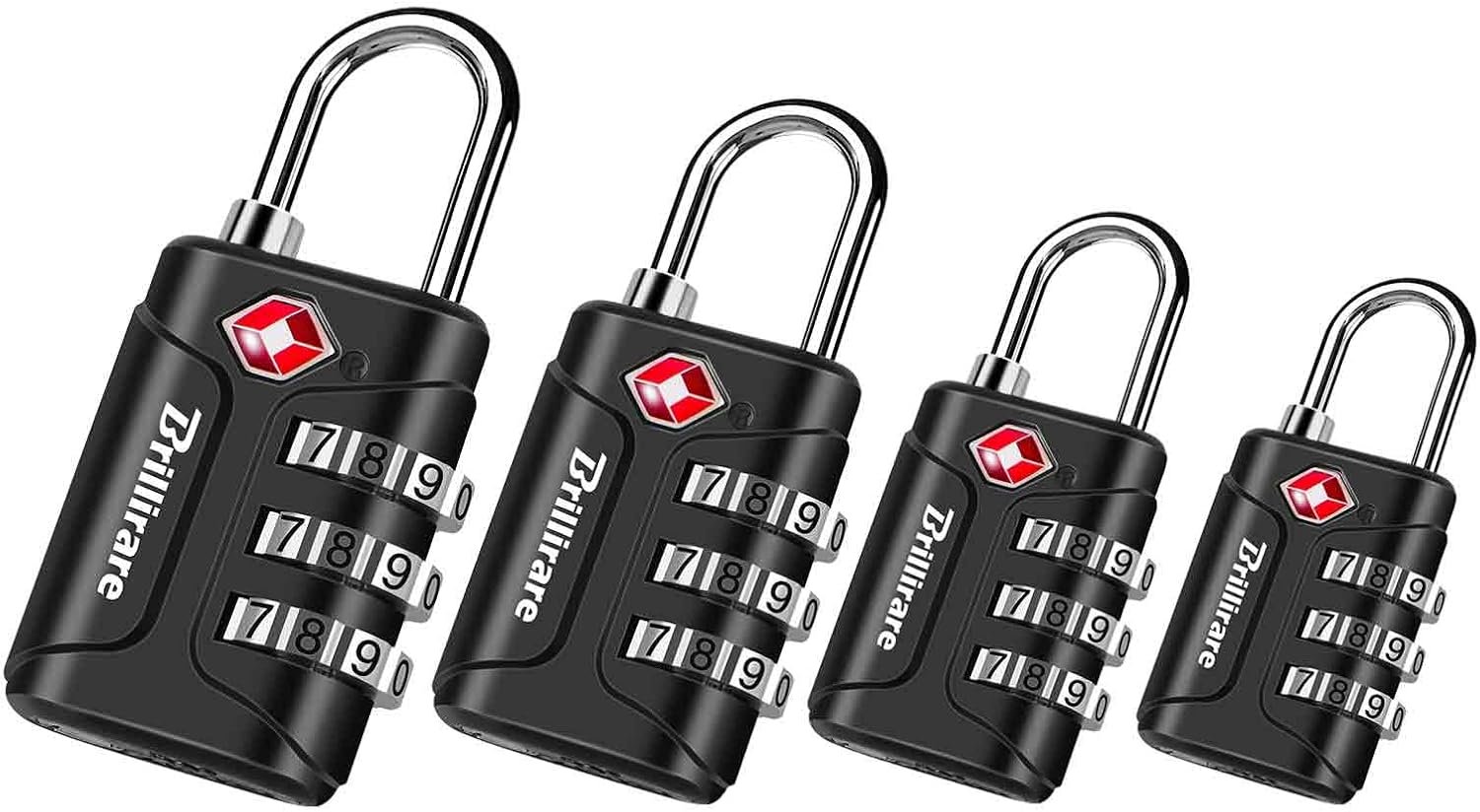 4 Pack TSA Approved Luggage Locks, Combination Travel Padlock, 3-Digit Waterproof Lock, TSA Accepted Outdoor Keyless Resettable Lock for Lockers, Bags, Backpack, Gym, Gate-Black
