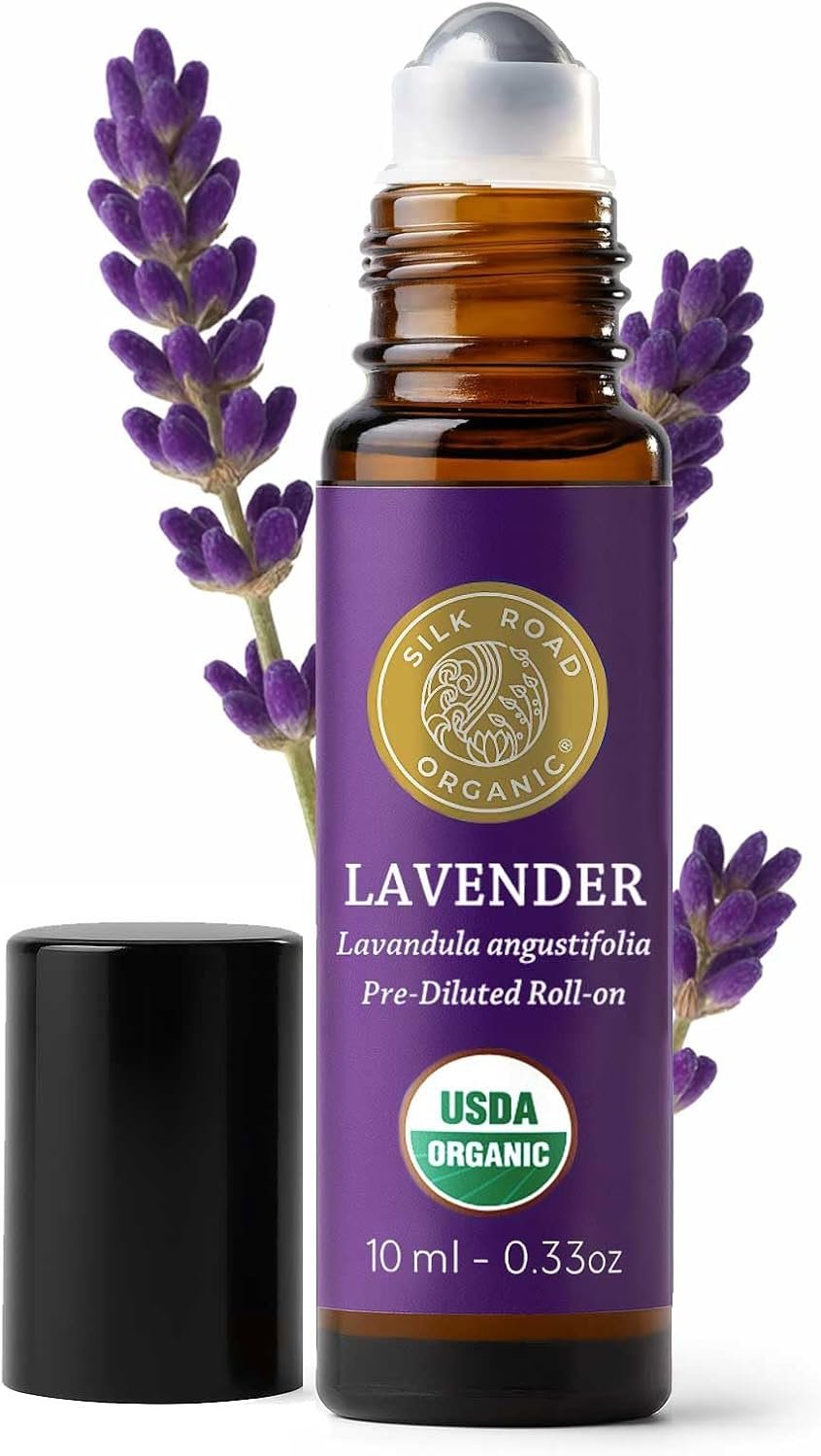 Silk Road Organic Lavender Essential Oil Calming Roll-On, USDA Certified