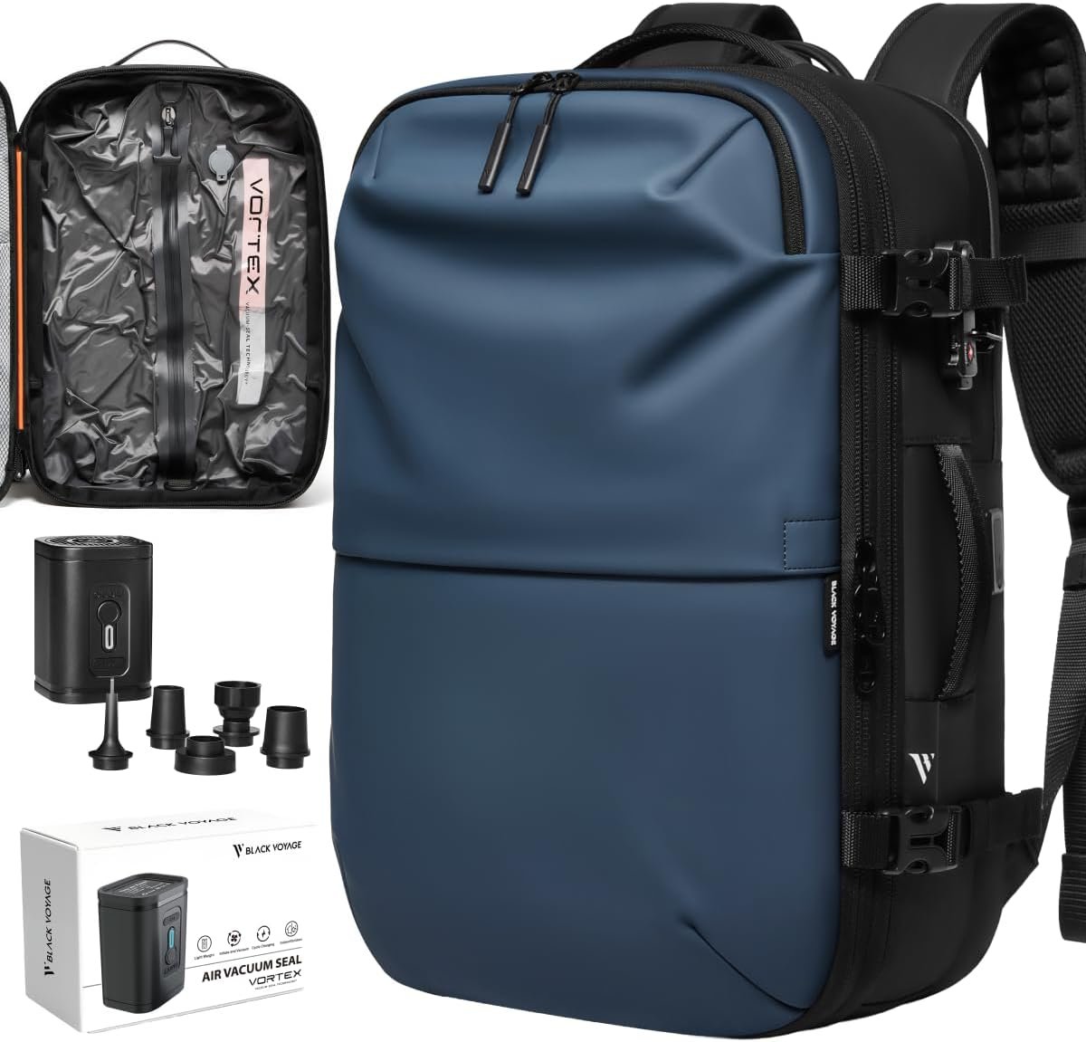 BlackVoyage Vortex Vacuum Seal Travel Backpack 60L Expandable Air Compression System Water Resistant TSA Lock Carry-On