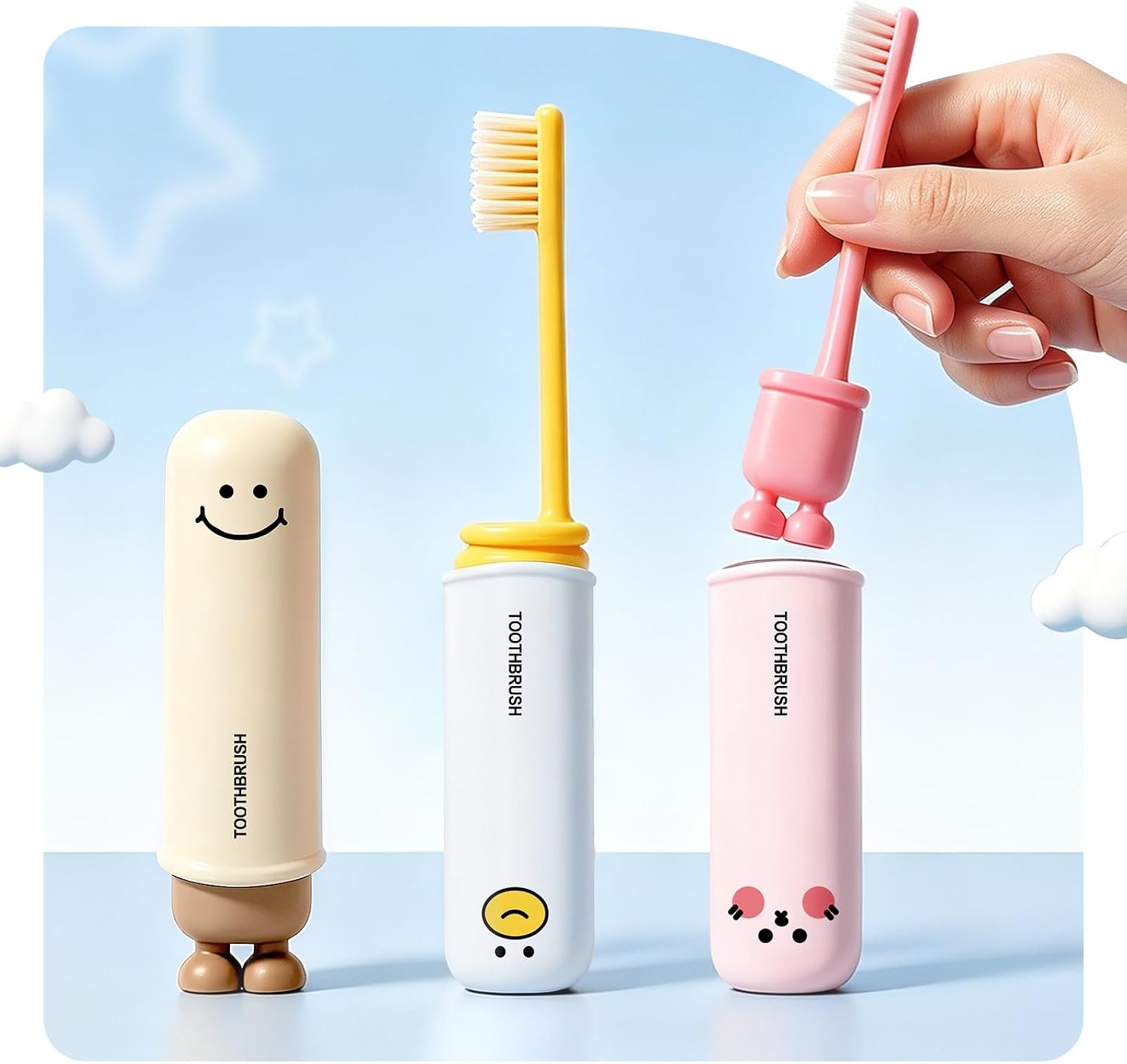 3 Pcs Toothbrush Travel Case Kit,Folding Toothbrush with Built-in Cover, Perfect for Travel, Hiking & Camping, Compact & Portable, Toothbrush with Soft Bristles, for Adults & Kids