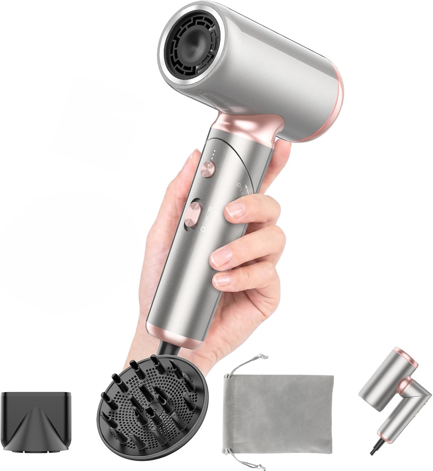 Mini Travel Hair Dryer Dual-Voltage Foldable High-Speed Ionic