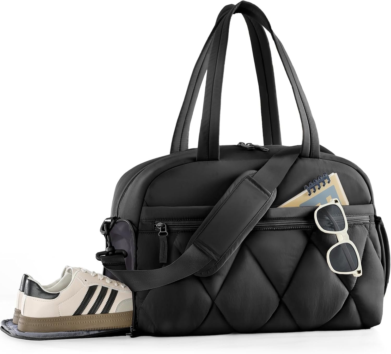 Women’s Duffle Gym Bag, Carry-On Shoe Compartment for Weekender Overnight