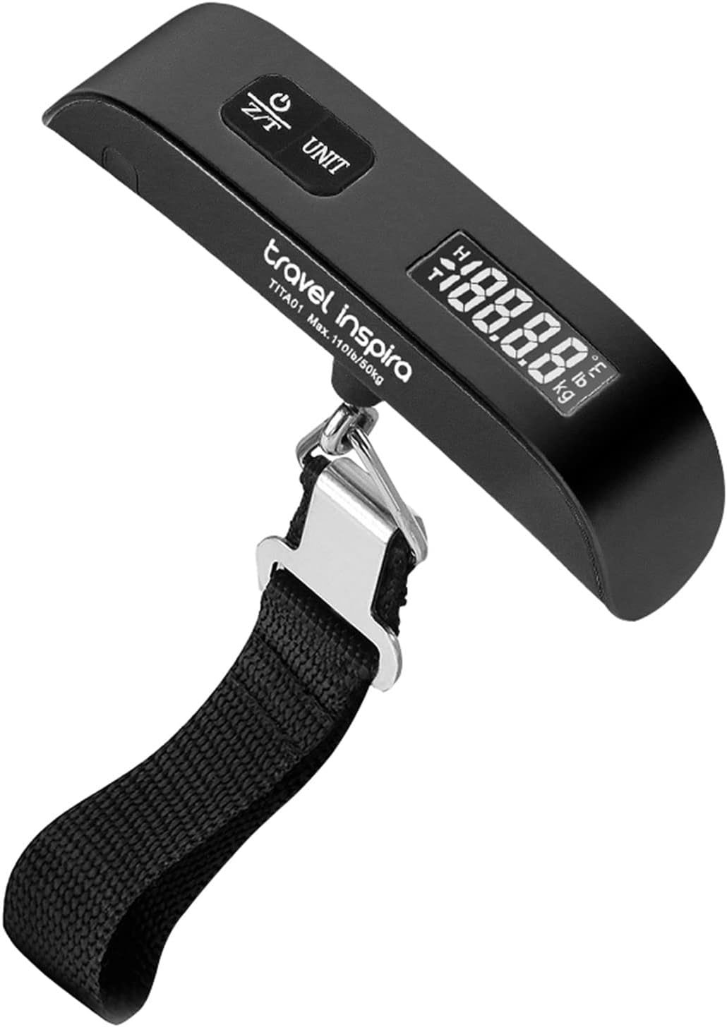 travel inspira Digital Luggage Scale – Portable Hanging Suitcase Weight Scale for Travel, 110 lb Capacity, Backlit LCD Display, Prevents Airport Overweight Fees, Battery Included