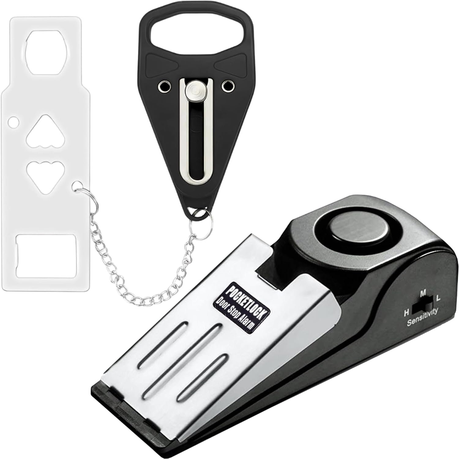 Portable Door Lock + Door Stop Alarm Set – Travel Safety Kit for Hotel Rooms, Home, Dorms & Apartments – (Black, Lock + Alarm)