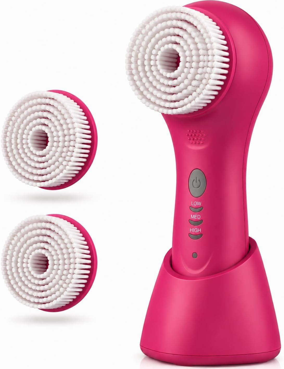 Conair True Glow Sonic Facial Cleansing Brush, Waterproof Rechargeable Face and Body Cleansing System with 3 Speeds, Automatic Timer, and Charging Stand – Pink (Model SFB3PK)