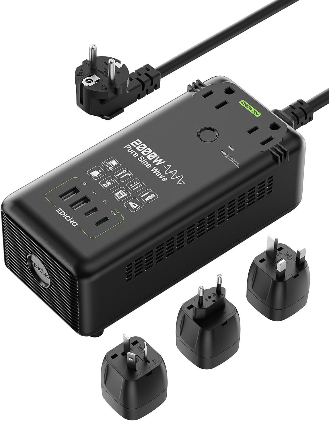 EPICKA 2000W Pure Sine Wave Voltage Converter, 220V to 110V