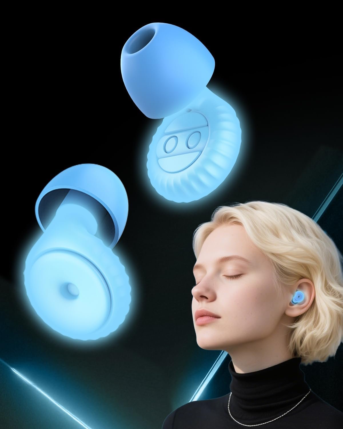 Hopihe Concert Ear Plugs, Glow in The Dark Reusable Silicone Earplugs, 25dB SNR Noise Reduction, High Fidelity Ear Plugs for Concerts, Festivals, Raves, Sleep, Travel, Study, Work, Blue