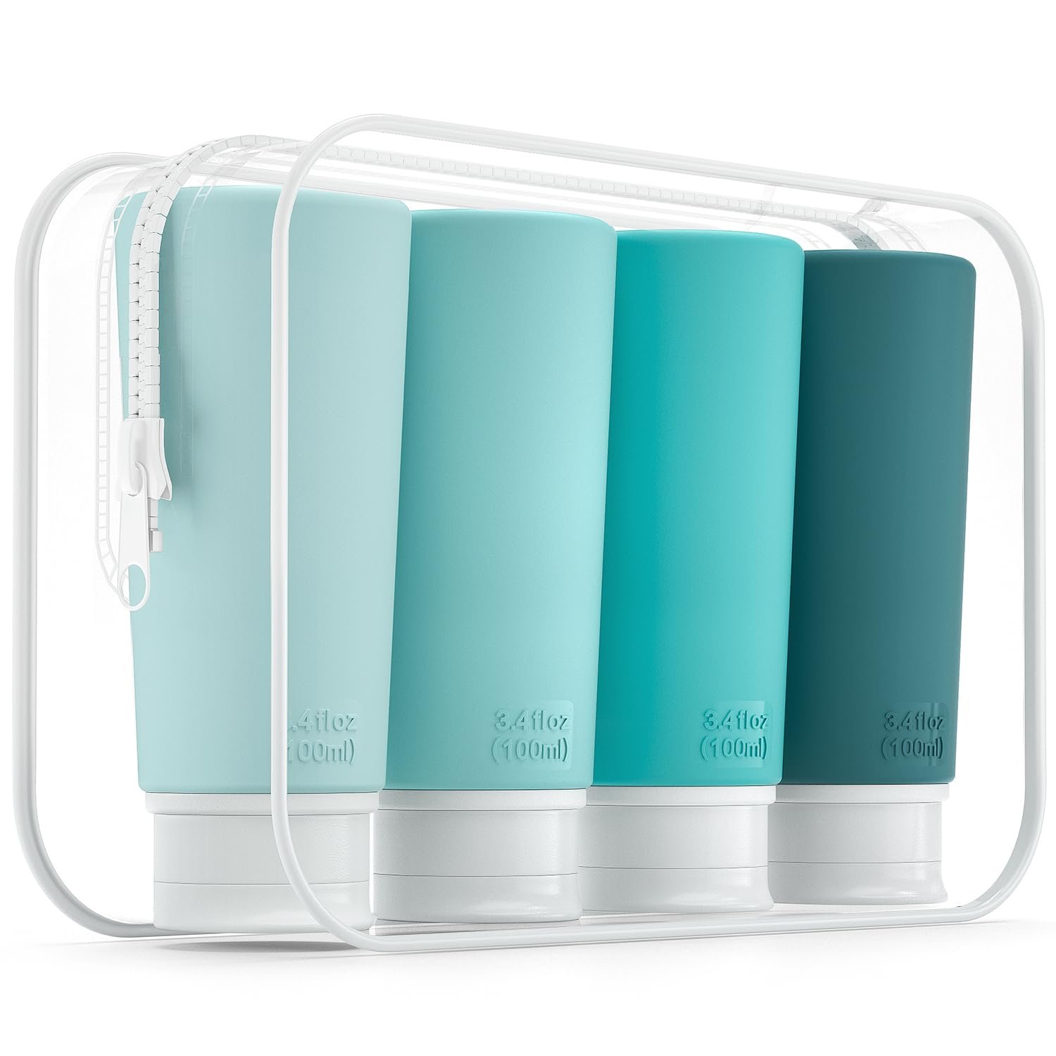 TakeToday Travel Bottles for Toiletries 3.4oz 4 Pack, TSA Leak Proof, Green