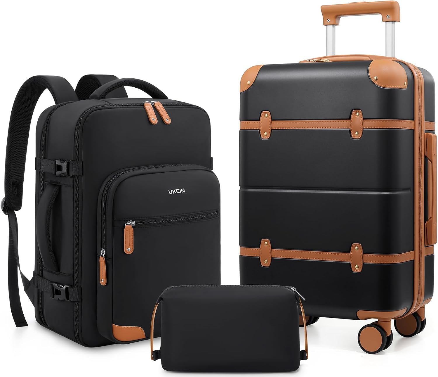 Expandable Carry On Luggage Set, 20In PC Hardside Suitcase with Backpack