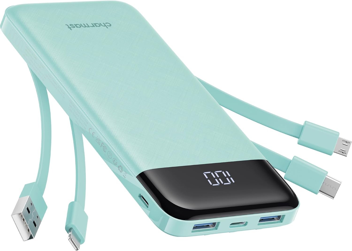 charmast 10000mAh Power Bank Portable Charger with 4 Built-in Cables
