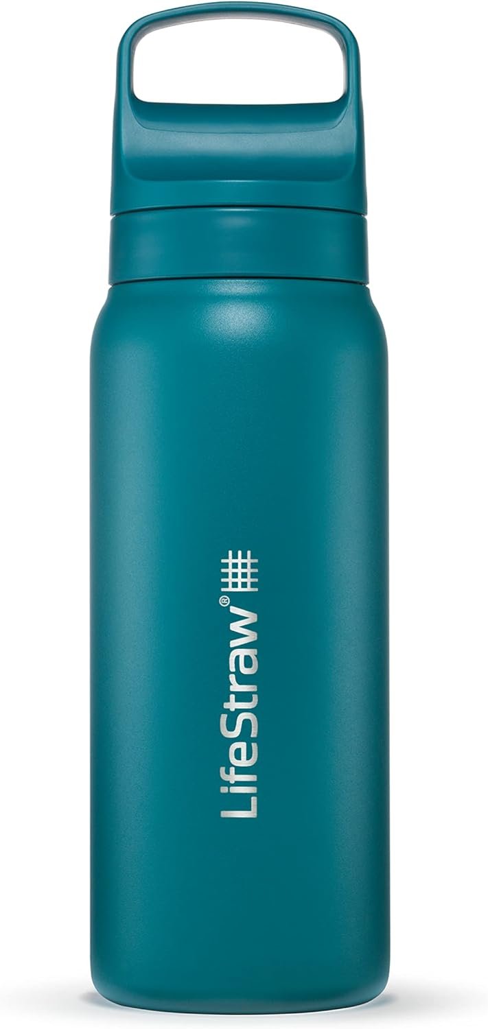 LifeStraw Go Series Insulated Steel Water Filter Bottle, 24 oz, Laguna Teal