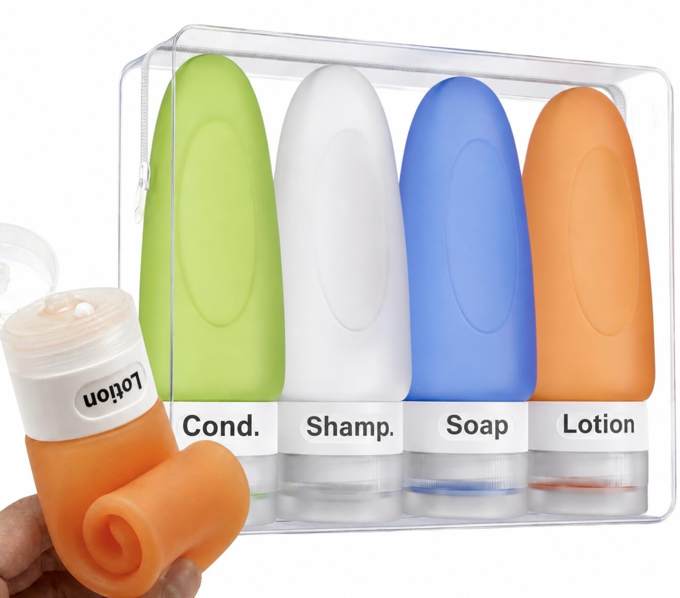 Dot&Dot Leak Proof Travel Bottles – Tubes for Liquid TSA Approved 3oz Silicone Toiletries Travel Shampoo & Conditioner Containers with Labels