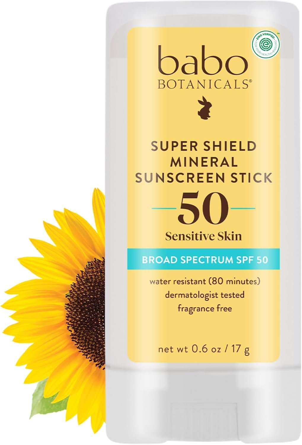Babo Botanicals Super Shield SPF 50 Stick Sunscreen – 70% Organic Ingredients – Natural Zinc Oxide – For all ages – NSF & MADE SAFE Certified – EWG Verified – Water Resistant – Fragrance-Free