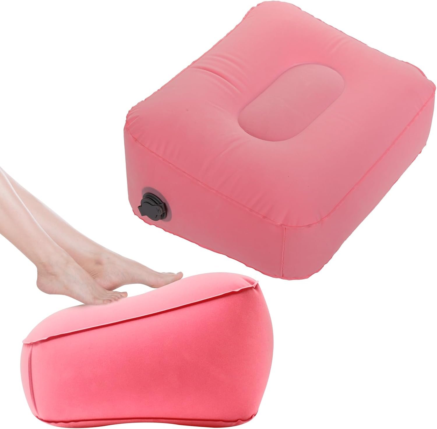 Inflatable Foot Rest Pillow for Travel – Portable Adjustable Airplane Footrest, 3-Second Self-Inflating Cushion for Office, Car & Home Use (Pink)