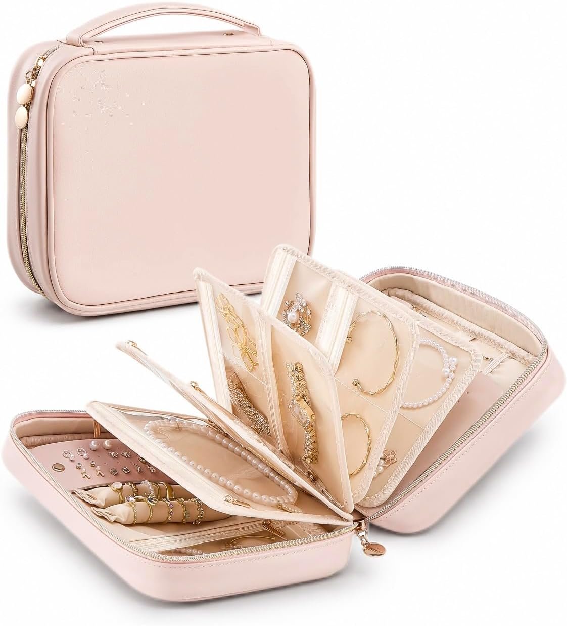 Lolalet Travel Jewelry Case, Large Jewelry Storage Organizer -Apricotpink
