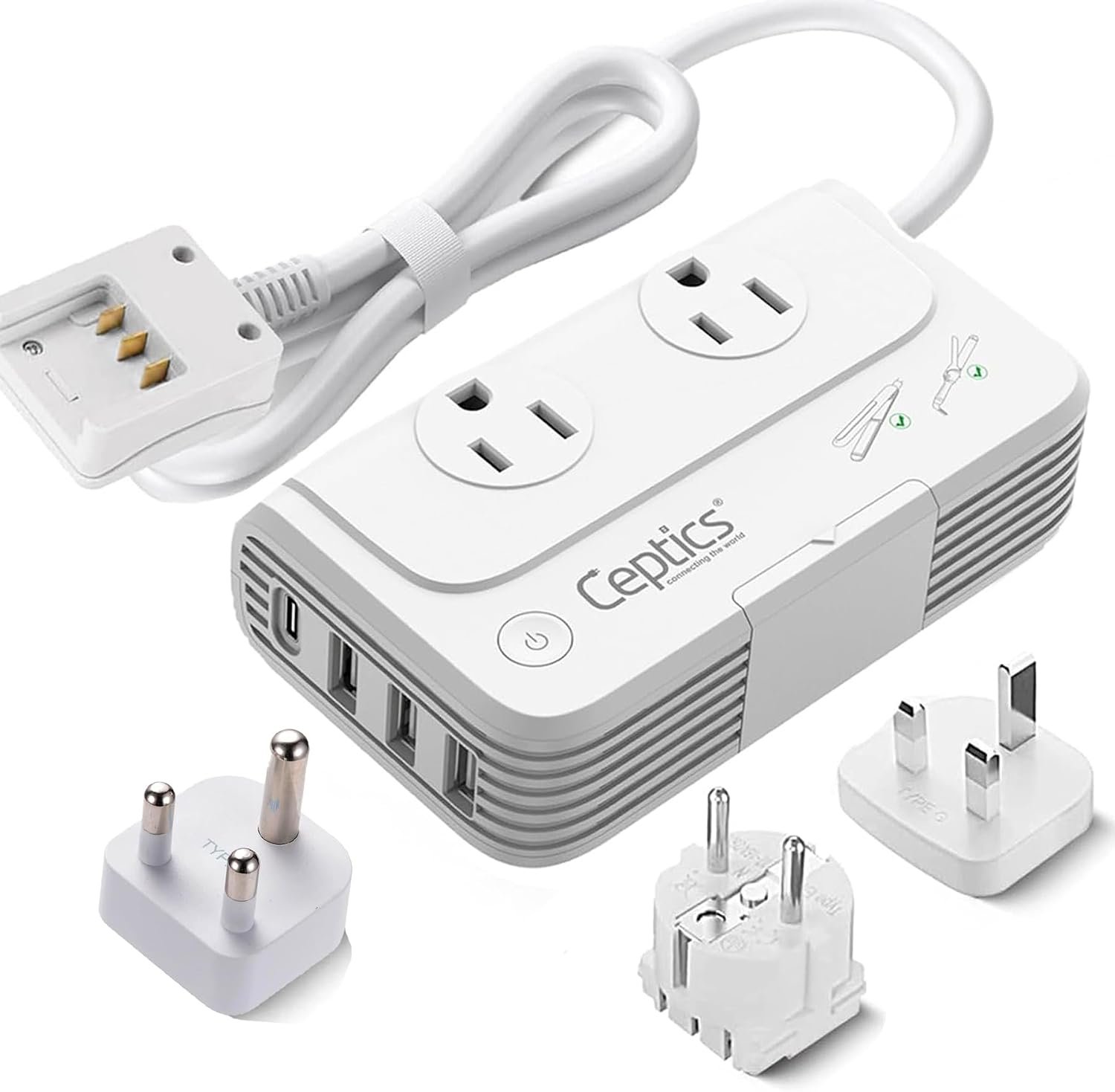 Ceptics 200W Travel Voltage Converter Kit for Africa w/USB Ports