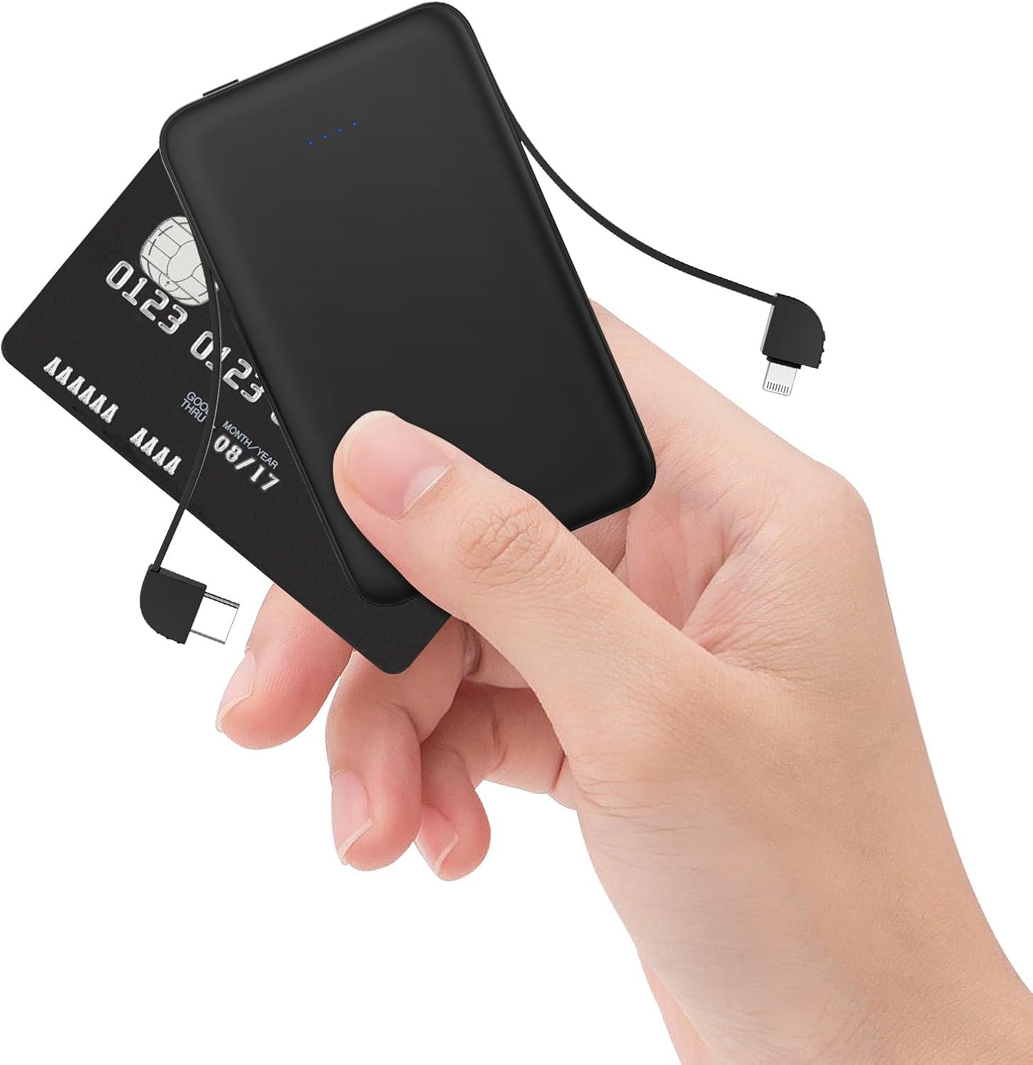 Smallest Portable Charger Built-in Cables 5000mAh,Ultra Slim Power Bank