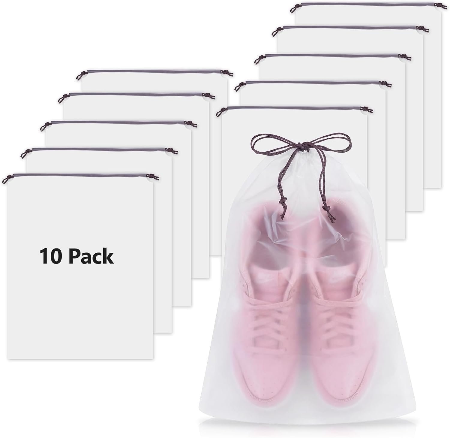 Waterproof Shoe Bags for Travel – 15.7×11.8 Inches Drawstring Bags Organizers (10 Pack), Clear Waterproof Bag Travel Essentials for Men & Women, Shoe Bags for Storage (Packing, Gym, Luggage Storage)